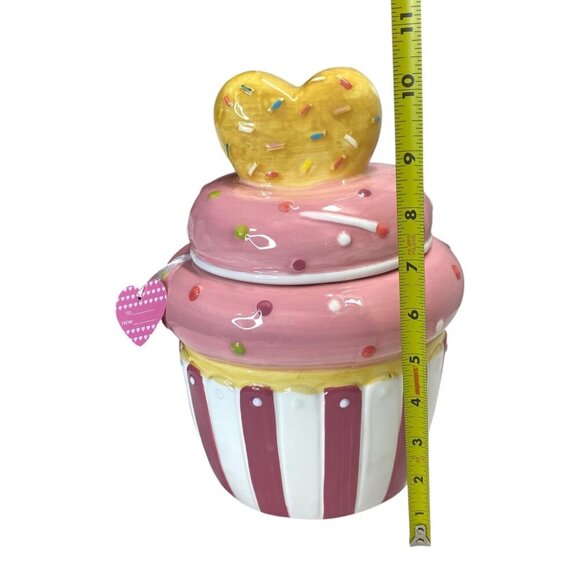 Love Easter Pink Cupcake Sprinkles Heart Topper Cookie Jar Canister Decor - Picture 6 of 6